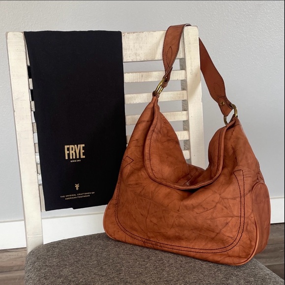 Frye Handbags - Frye Campus Rivet Hobo Leather Shoulder Bag in a Distressed Cognac Brown